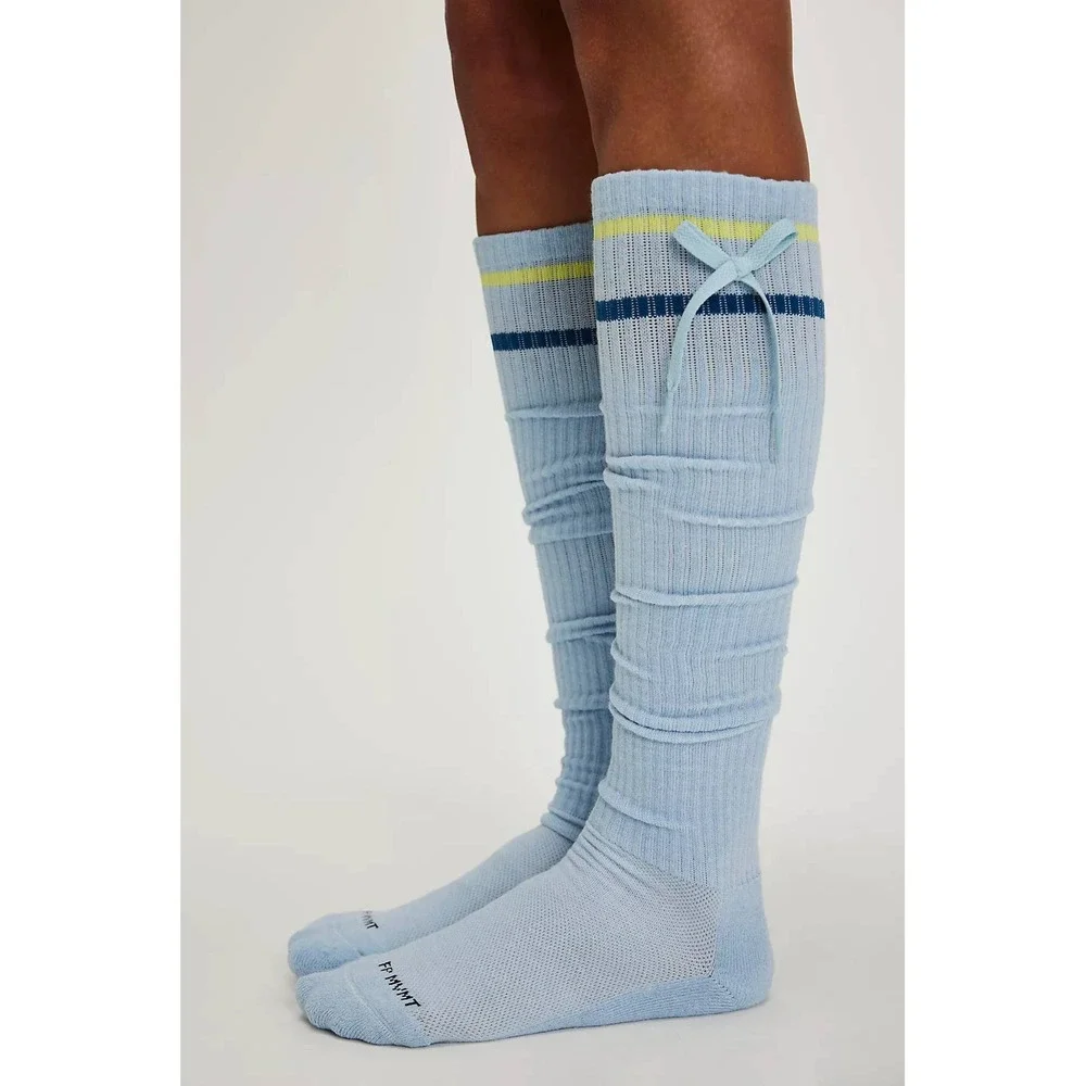Free People‎ FP Movement Slouchy Knee High Socks Blue Bow Striped Athletic NWT